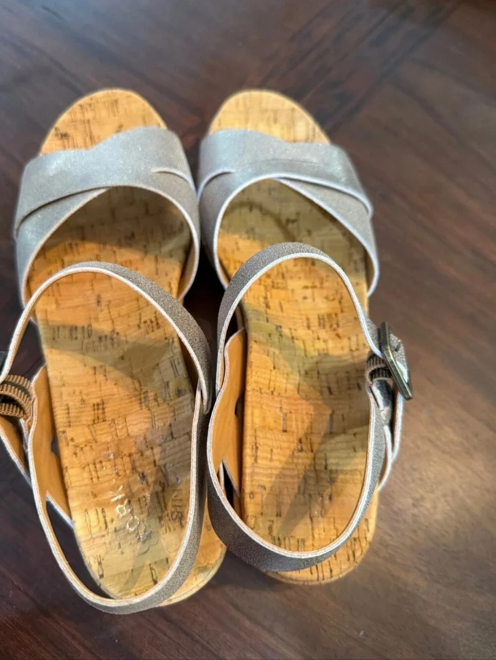 Korkease  Myran  Women’s Silver Metallic Cork Wedge Sandals